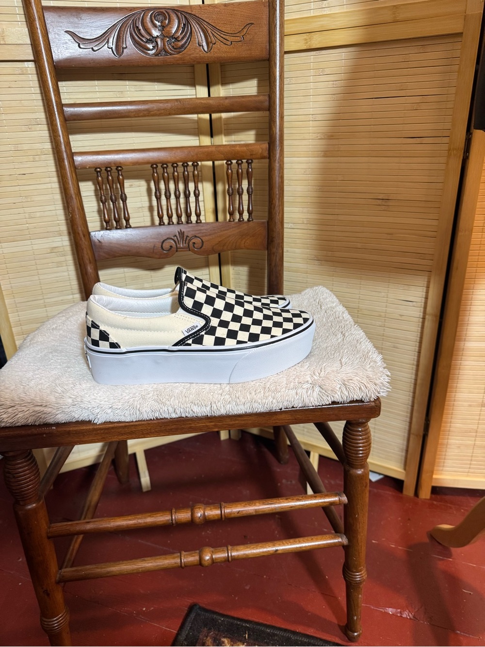Vans Black & White Checkerboard Slip-On Platform Sneakers - Picture 3 of 6